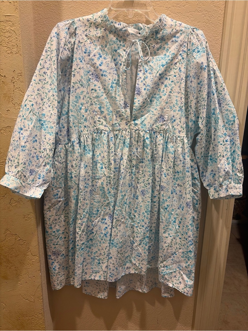 ZARA Blur Flora Ruffle Tie-Neck Babydoll Mini Dress size Small - Picture 2 of 6